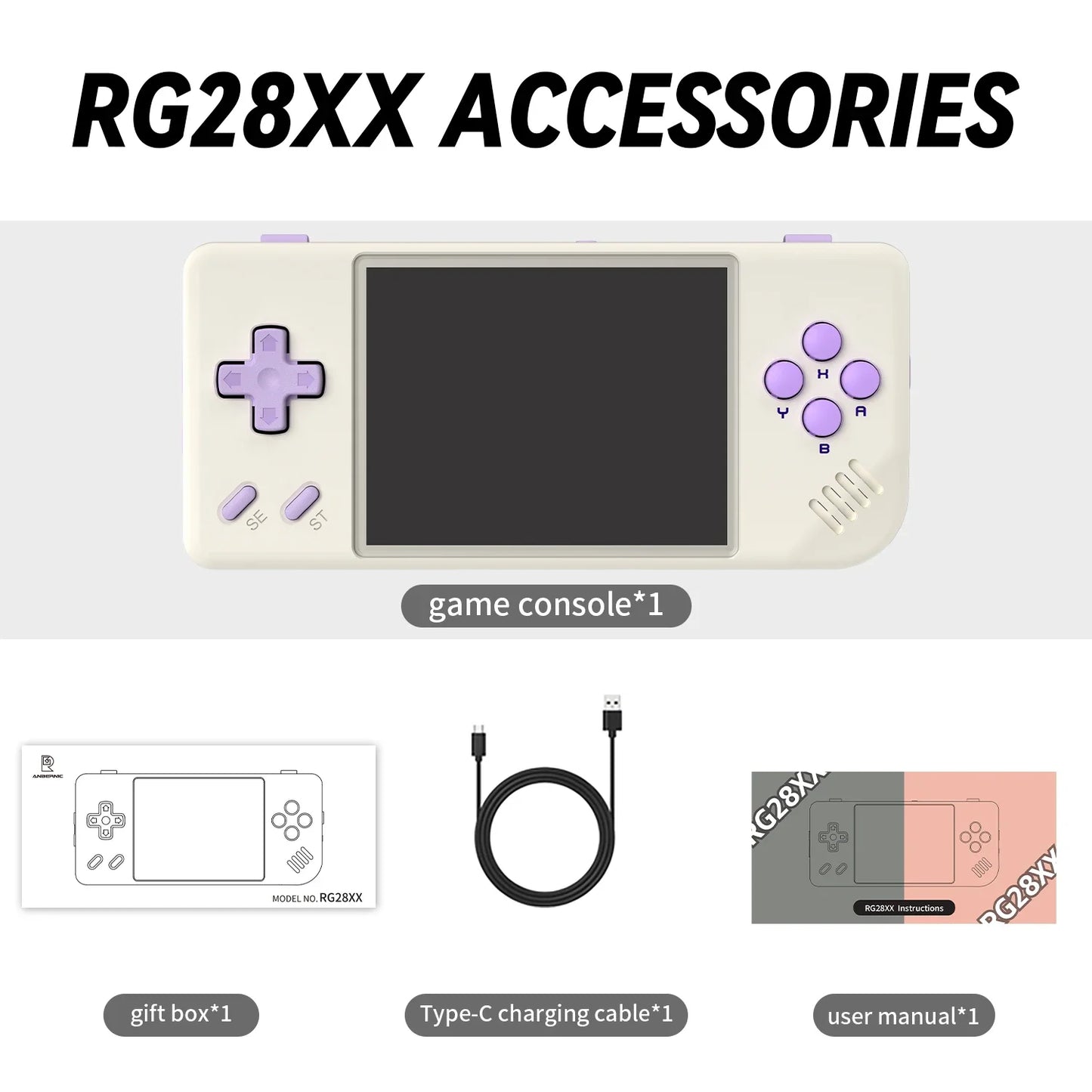 RG28XX Handheld Game Console 2.83'' IPS Screen Video Output Portable Video Player Ebook Reader Player Gifts Mini