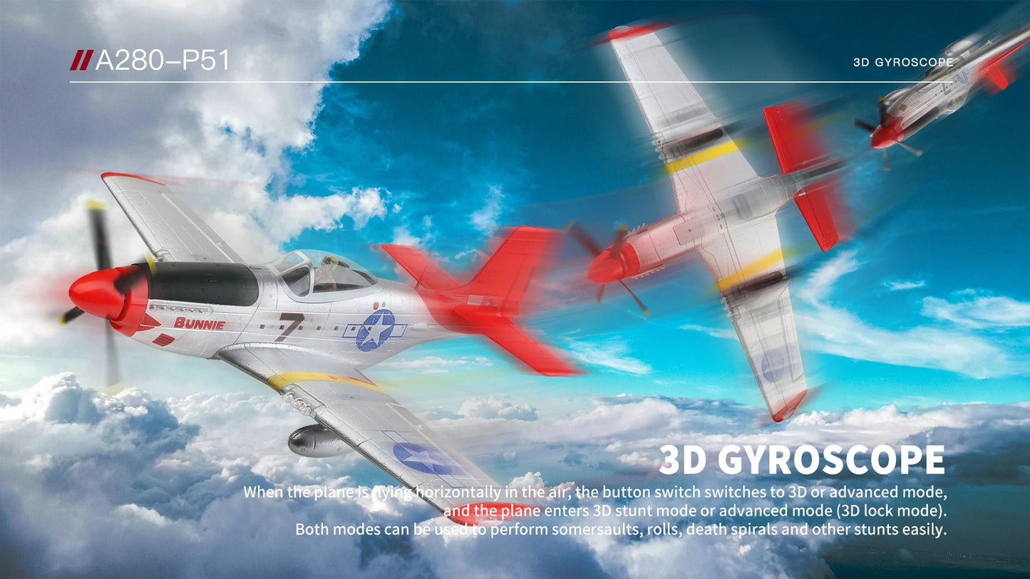 XK A280 P-51 3D/6G System 560mm Wingspan 2.4GHz 4CH EPP RC Airplane Fighter RTF With LED Lights Vehicles Toy Gift for Beginner