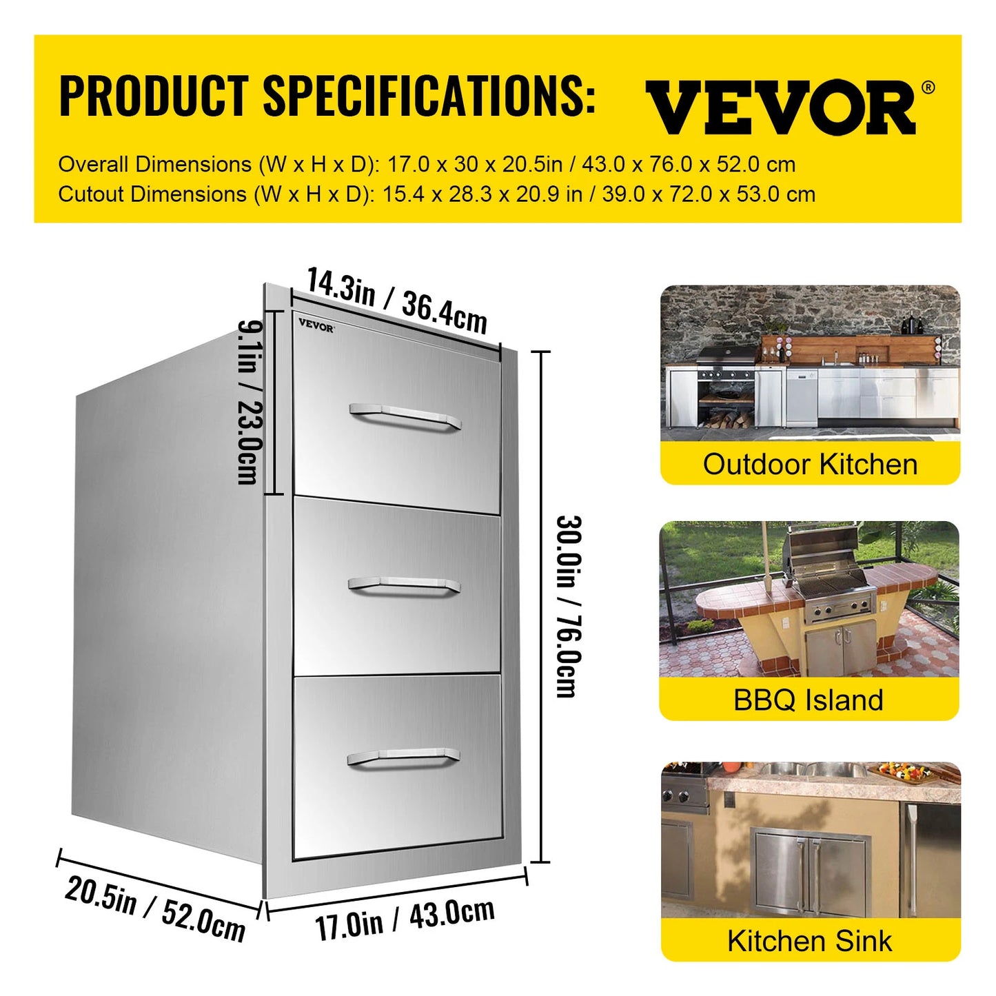 SucceBuy Stainless Steel Outdoor Kitchen Drawers W/ Handle Large Storage BBQ Island Great for Any Weather Condition