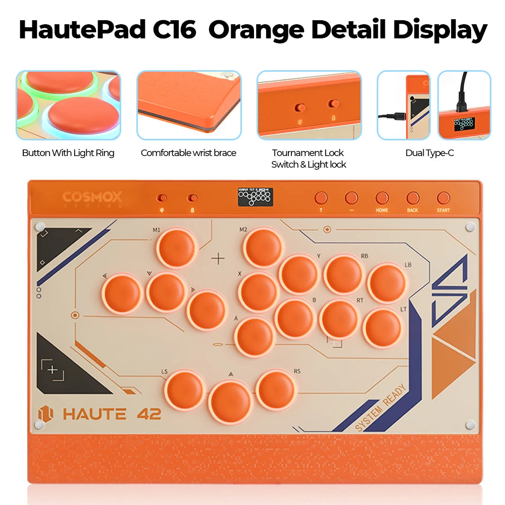 New C16 Orange Magnetic Stickless Arcade Stick Leverless Hitbox Controller for For PC/PS4/PS5/Switch Leverless Stick
