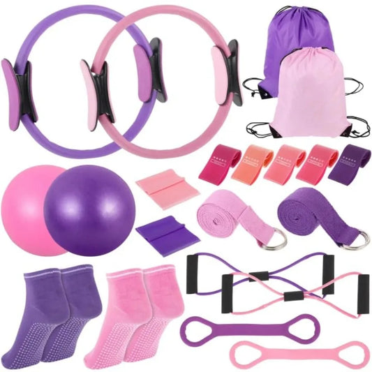 21 Pcs Pilates Ring Circle Set for Women, Includes 9.8 in Ball Yoga, Ring Stretching, Strap Bands, Non Slip Socks, Back Bags fo