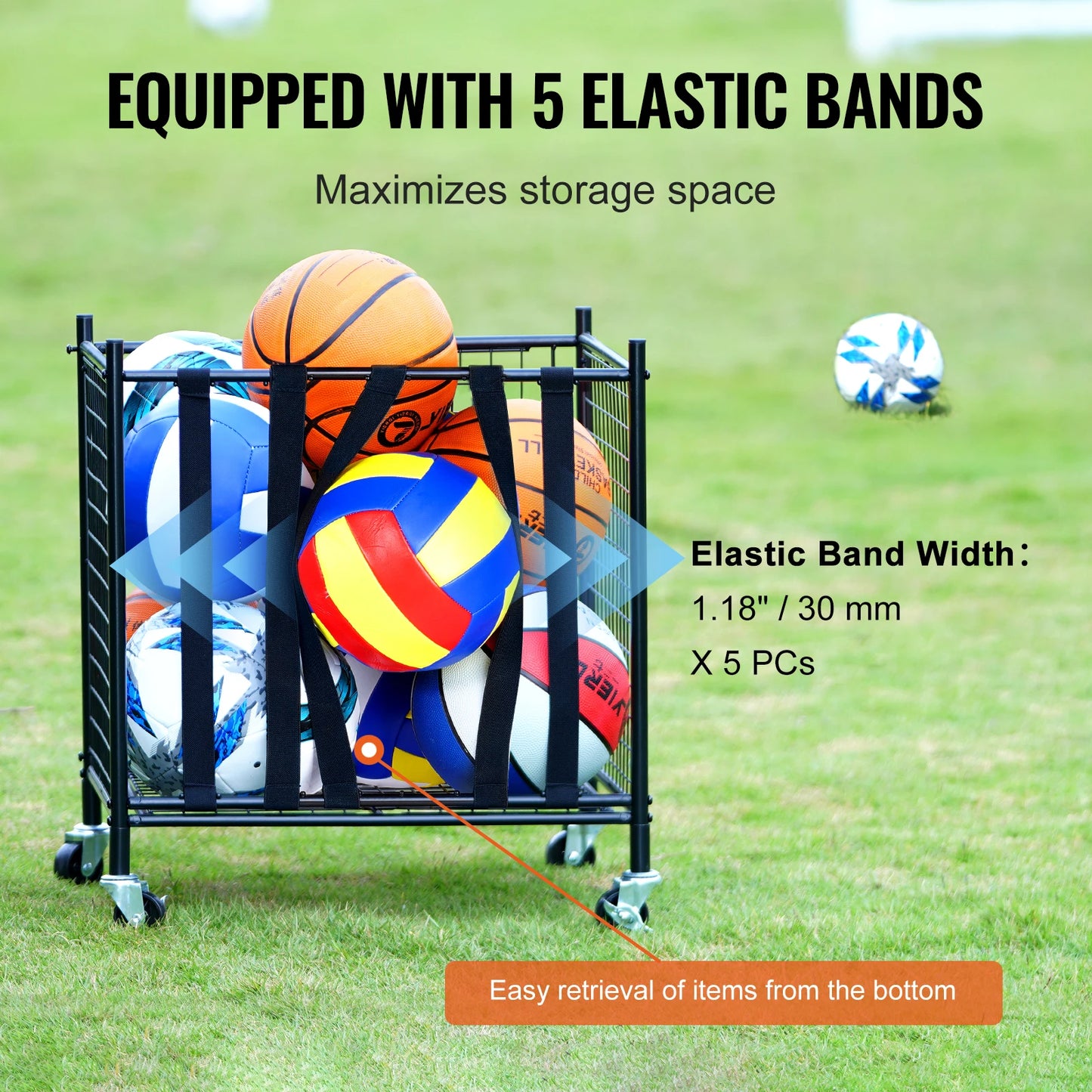SucceBuy Rolling Sports Ball Storage Cart Sport Equipment for Indoor Outdoor Steel Storage Rack for Garages Gym and Schools