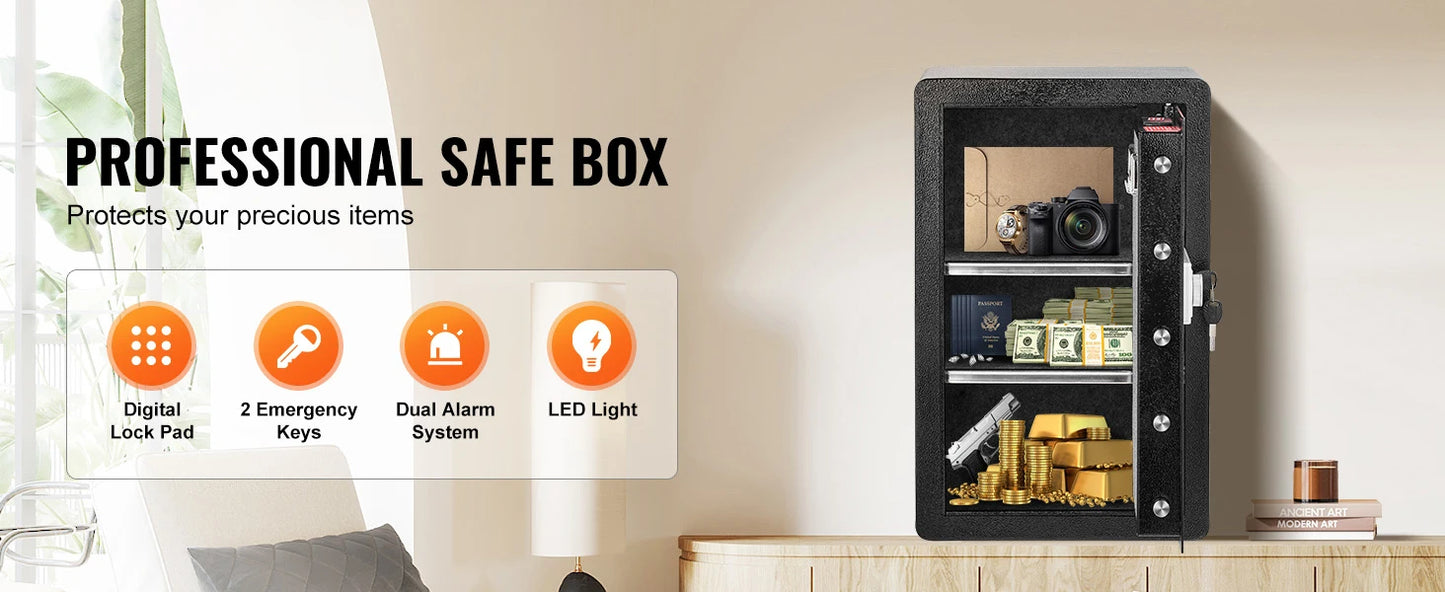 SucceBuy Single Door 4.0 cu.ft Safe Box w/ Key Lock Password & Fingerprint Safe Lock Box with Fireproof Bag Key Rack & LED Light