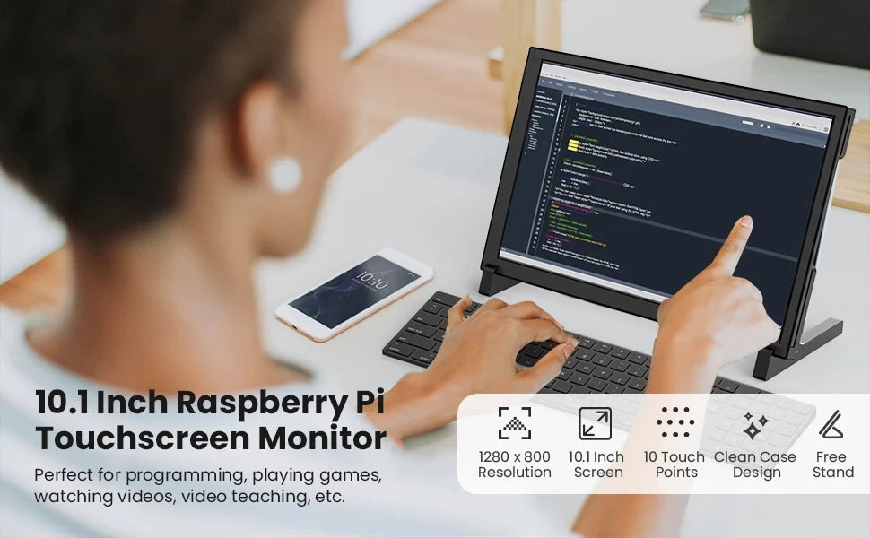 Driver-free 10-point Capacitive Touchscreen Monitor 1280x800PX 10-inch Raspberry Pi Display For Laptop PC Win 7/8/10