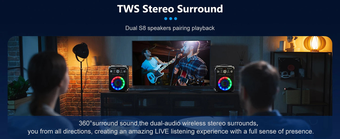 S8-T Kara Ok with 3 Microphones,Portable Bluetooth 5.3 Kara Ok Speaker, Suitable for Outdoor Activities, Parties and Parties
