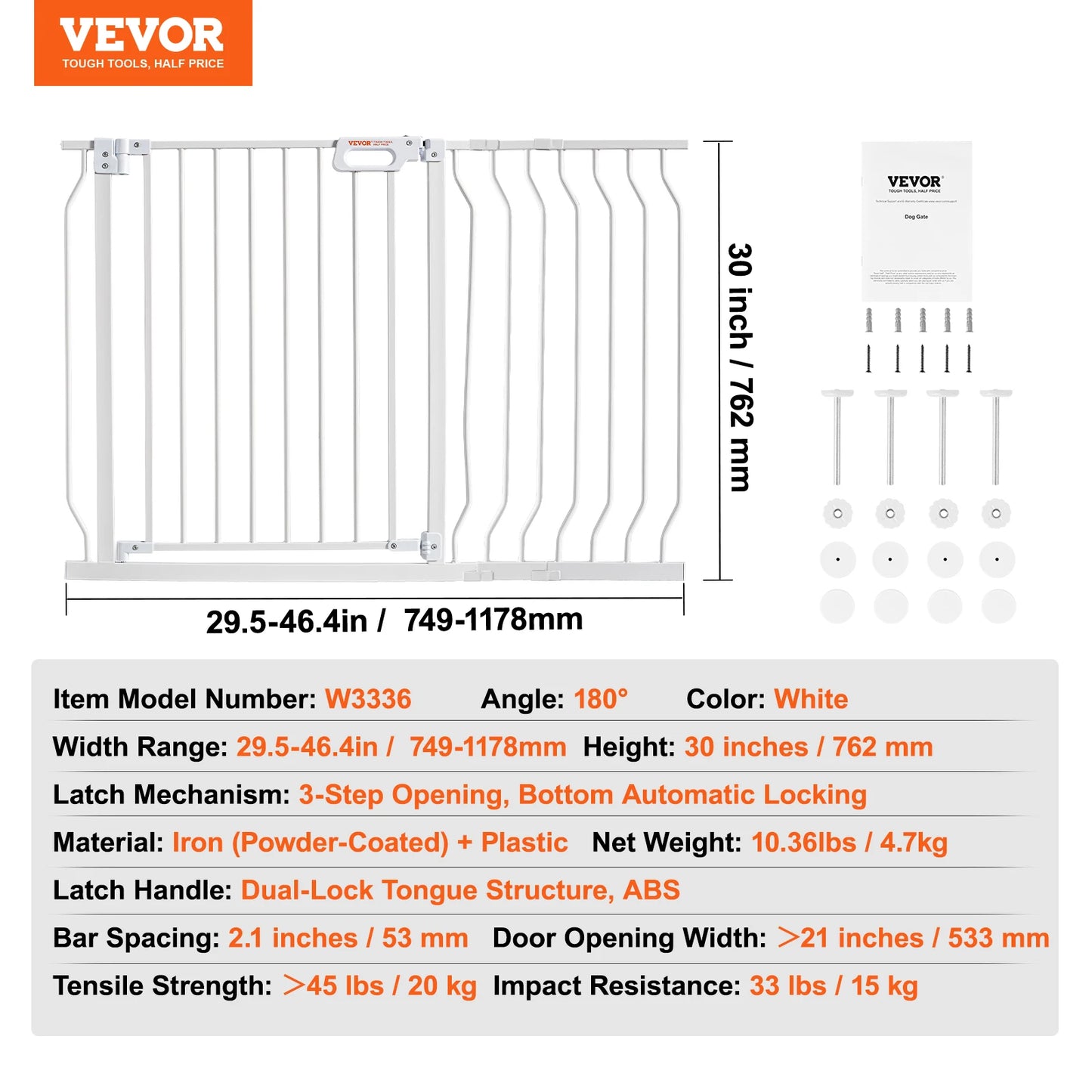 Baby Gate 28/30/36 Inches High Dog Gate Easy Step Walk Thru Child Pet Security Pressure Mount Kit Wall Cups Doorways