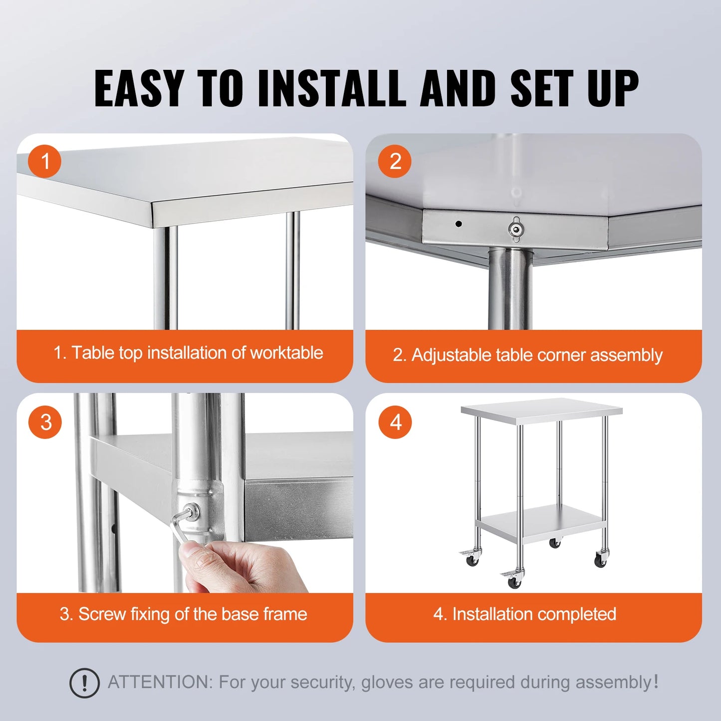 SucceBuy Stainless Steel Work Table with Wheels 3 Adjustable Height Levels Heavy Duty Food Prep Worktable for Commercial Kitchen