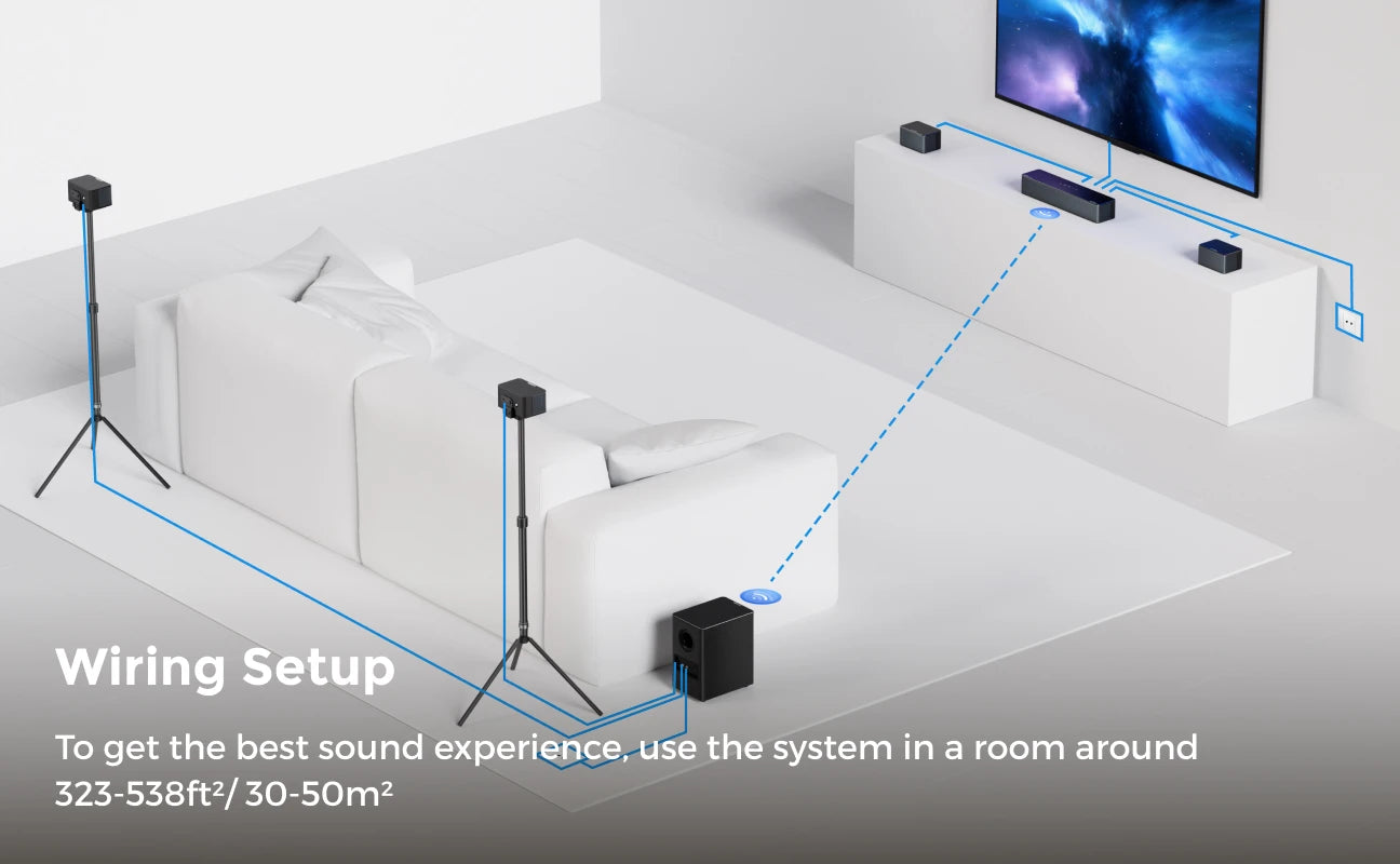 ULTIMEA Poseidon D80 Boom 7.1ch 500W Dolby Atmos Soundbar, Wireless Subwoofer & 4 Surround Speakers, Home Theater TV,APP Control