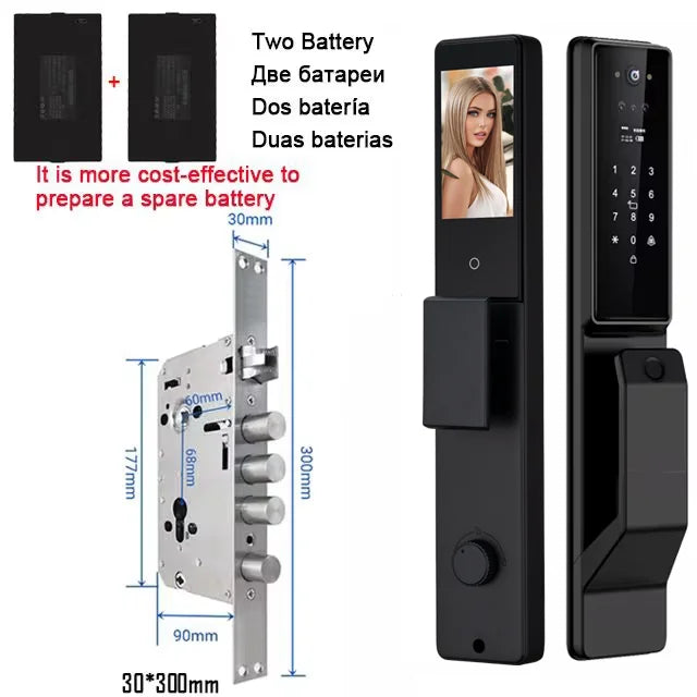 Alexa Voice Control Smart Door Lock Tuya APP 3D Face Recognition Electronic Digital Smart Door Lock With Camera