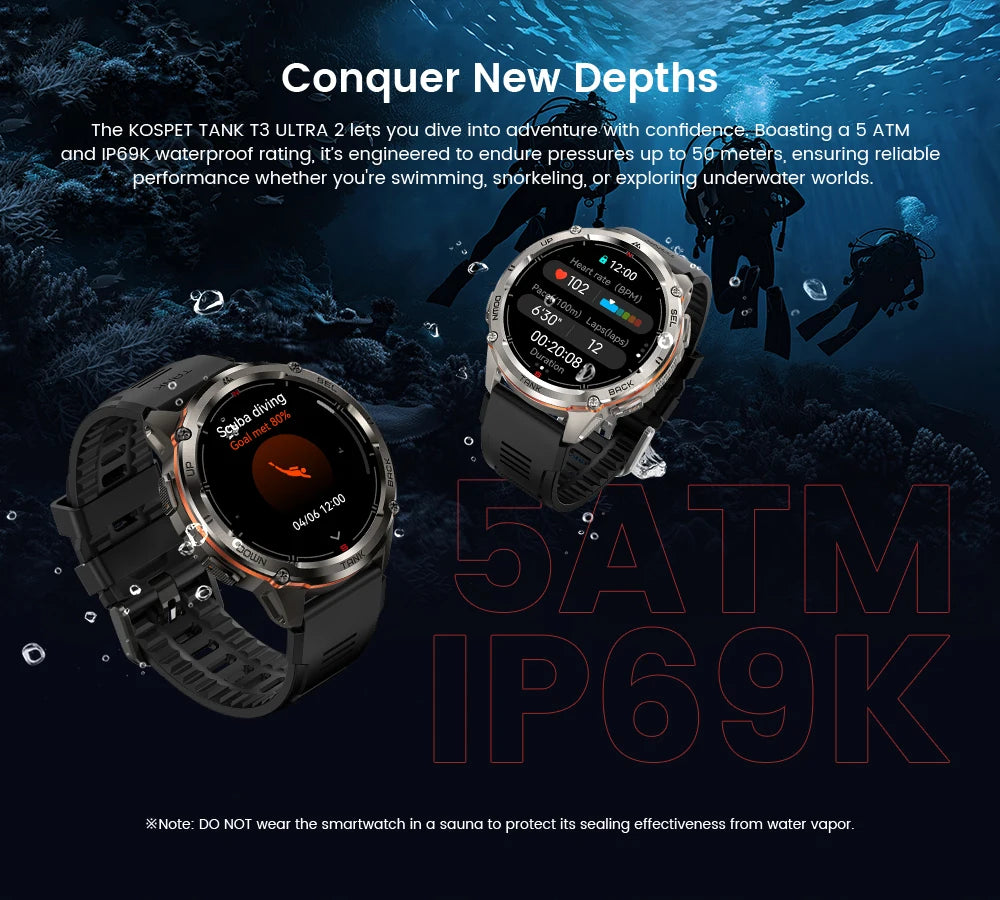 T3 Ultra 2 GPS Smart Watch for Men Bluetooth Call 5ATM IP69K Waterproof Men's Watch Stainless Steel Health Monitor