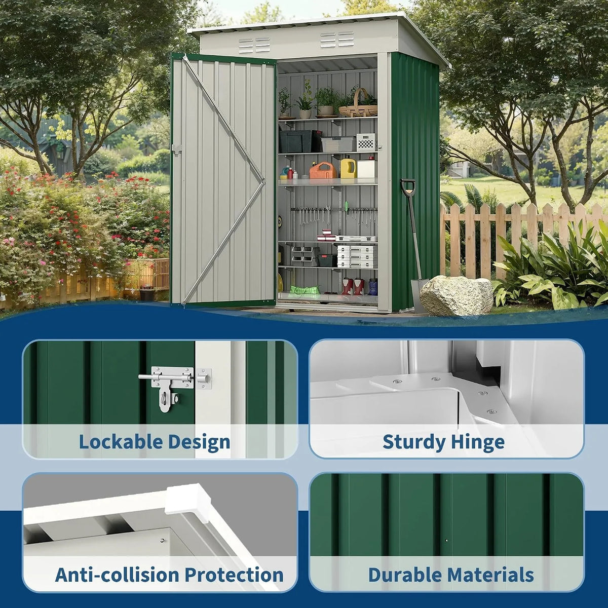 Heavy Duty 5x3 FT Metal Outdoor Storage Shed Weather Resistant Garden Tool Storage House with Sloped Roof Lockable Door Backyard Patio Equipment Organizer