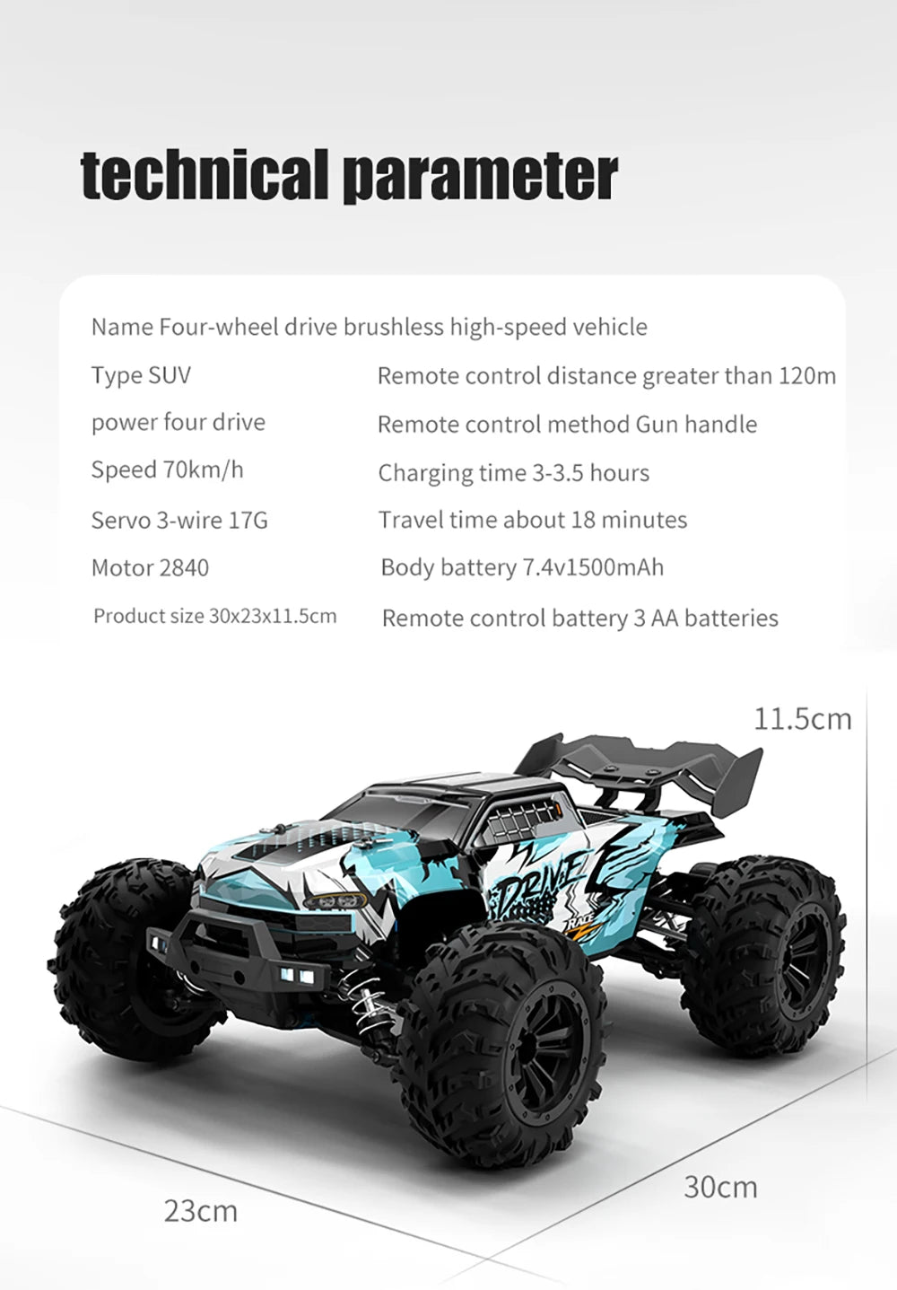 1:16 4WD RC Car 70KM/H Or 50KM/H With LED Light 2.4G Remote Control Cars High Speed Drift Monster 4x4 Truck for Children Gif