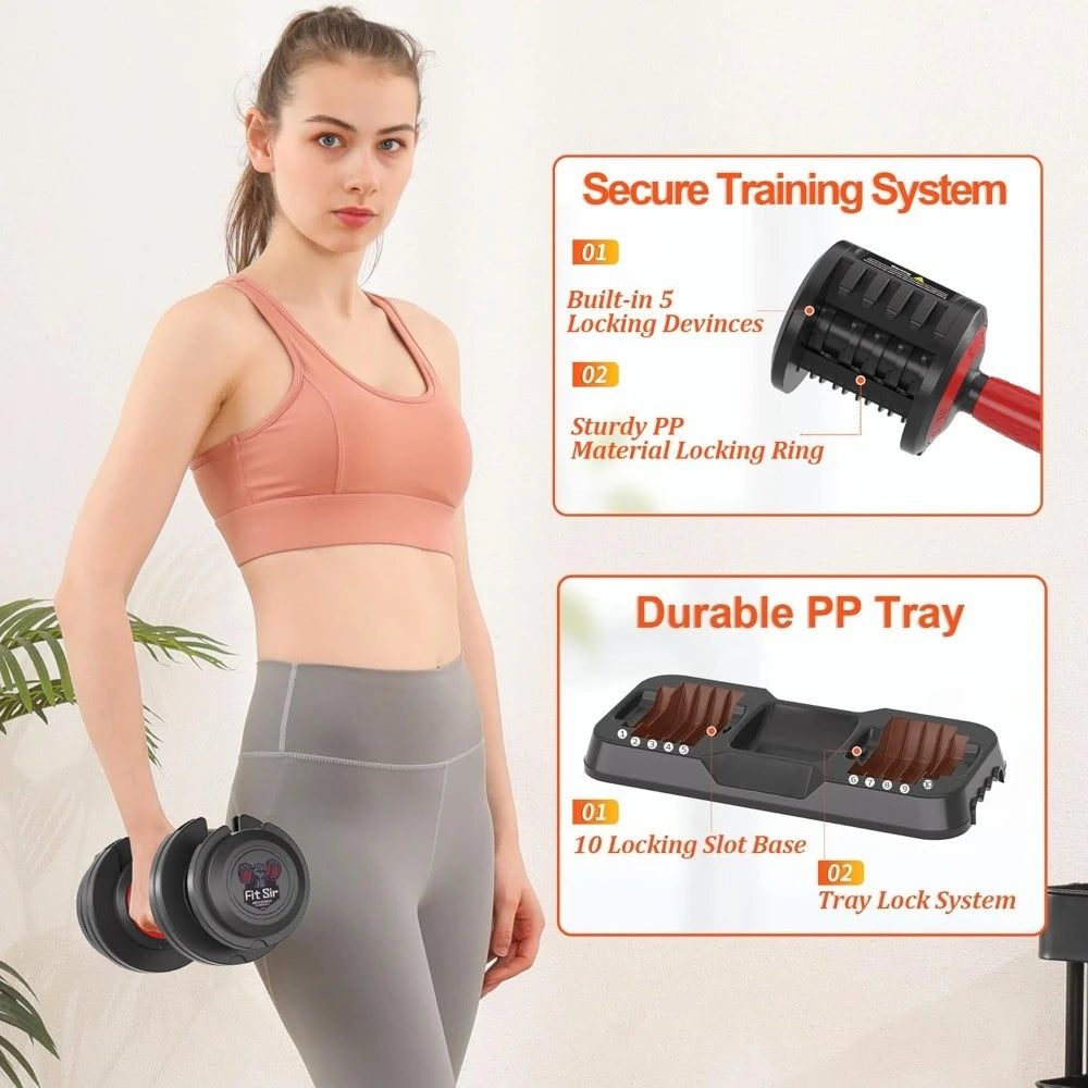 Adjustable Dumbbell Set, 10-in-1 25LB/55LB Ajustable Dumbbells with Safe Locking System, Enclosed Storage Tray, Customized