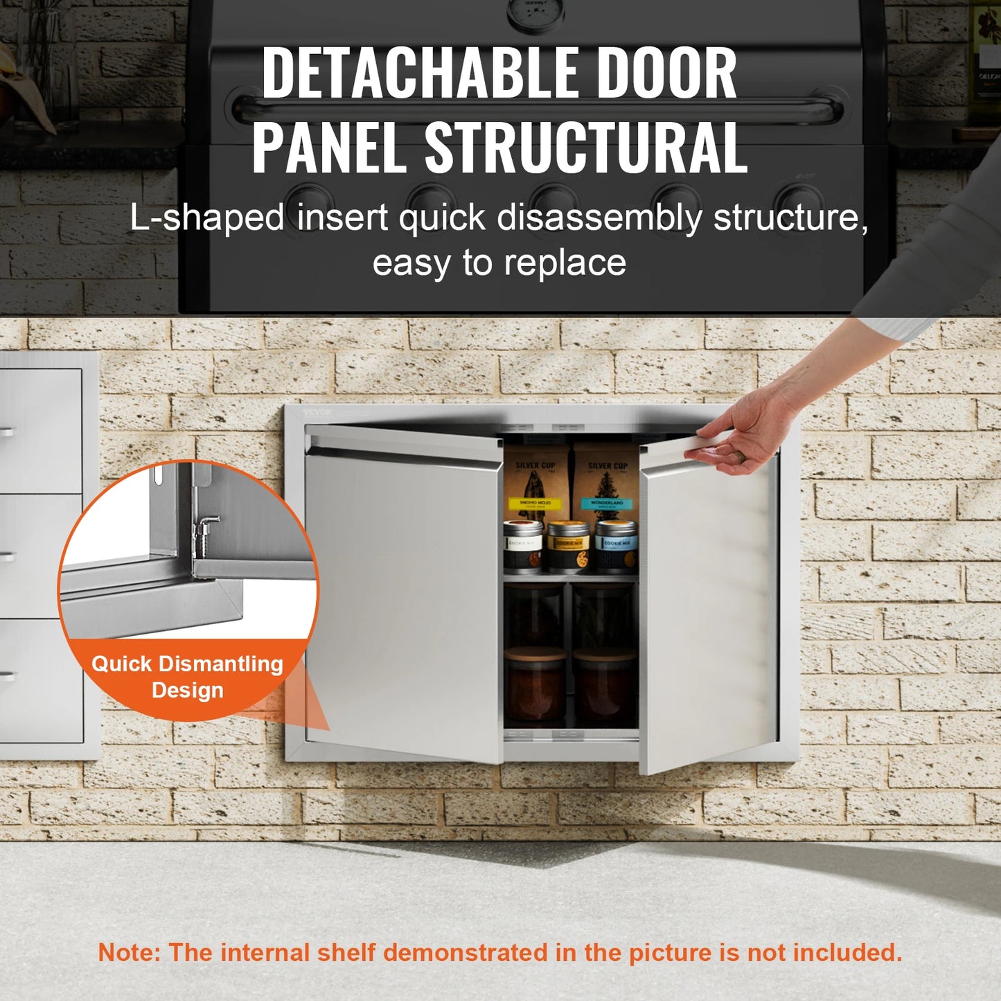SucceBuy BBQ Access Door Stainless Steel Double Double Wall Door Panel Outdoor Kitchen Door Flush Mount Door Wall Vertical Door