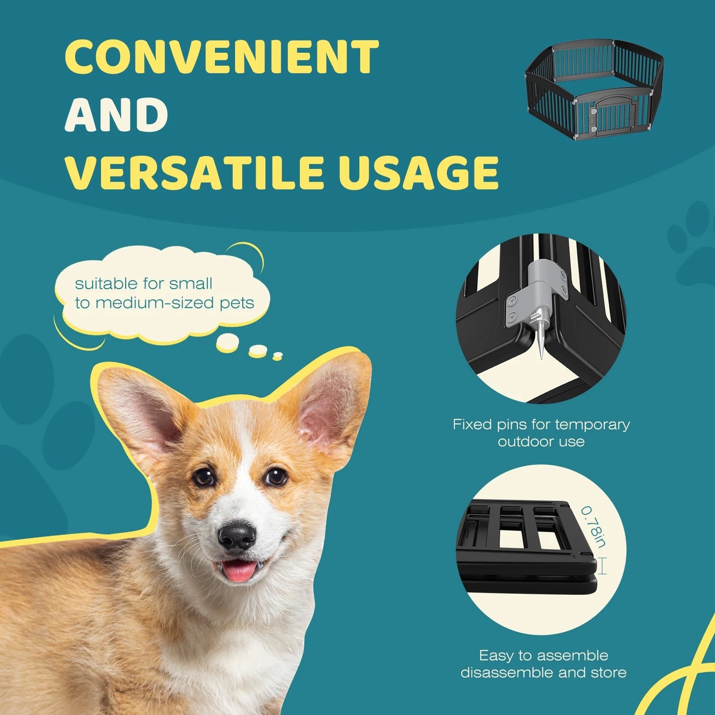 Plastic Dog Playpen 6 Panel 24IN Expandable Durable Pet Fence for Medium Dogs Indoor Outdoor Folding Portable Puppy Playpen