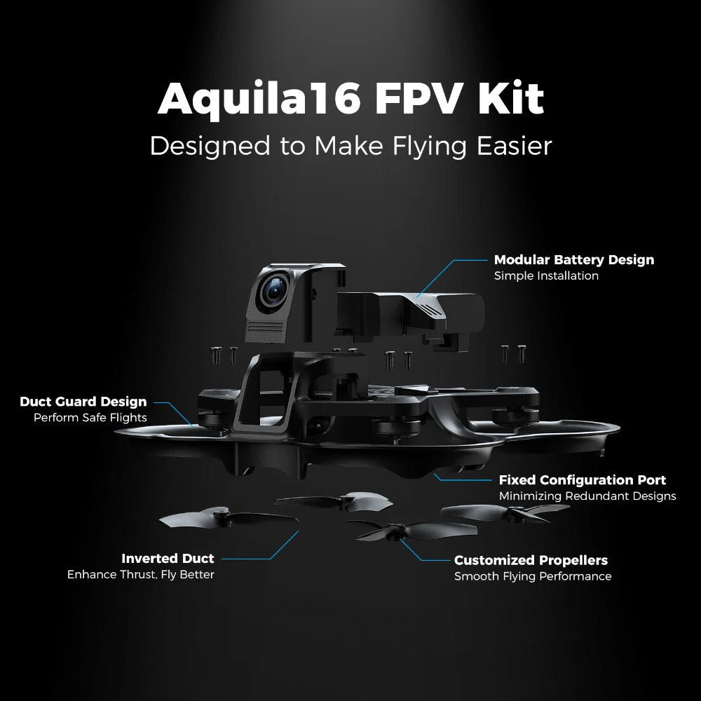 Aquila16 FPV Kit ELRS 2.4G Brushless Racing Drone VR03 Goggles 1102 18000KV 25-350mW VTX Indoor Outdoor Mini Quadcopter