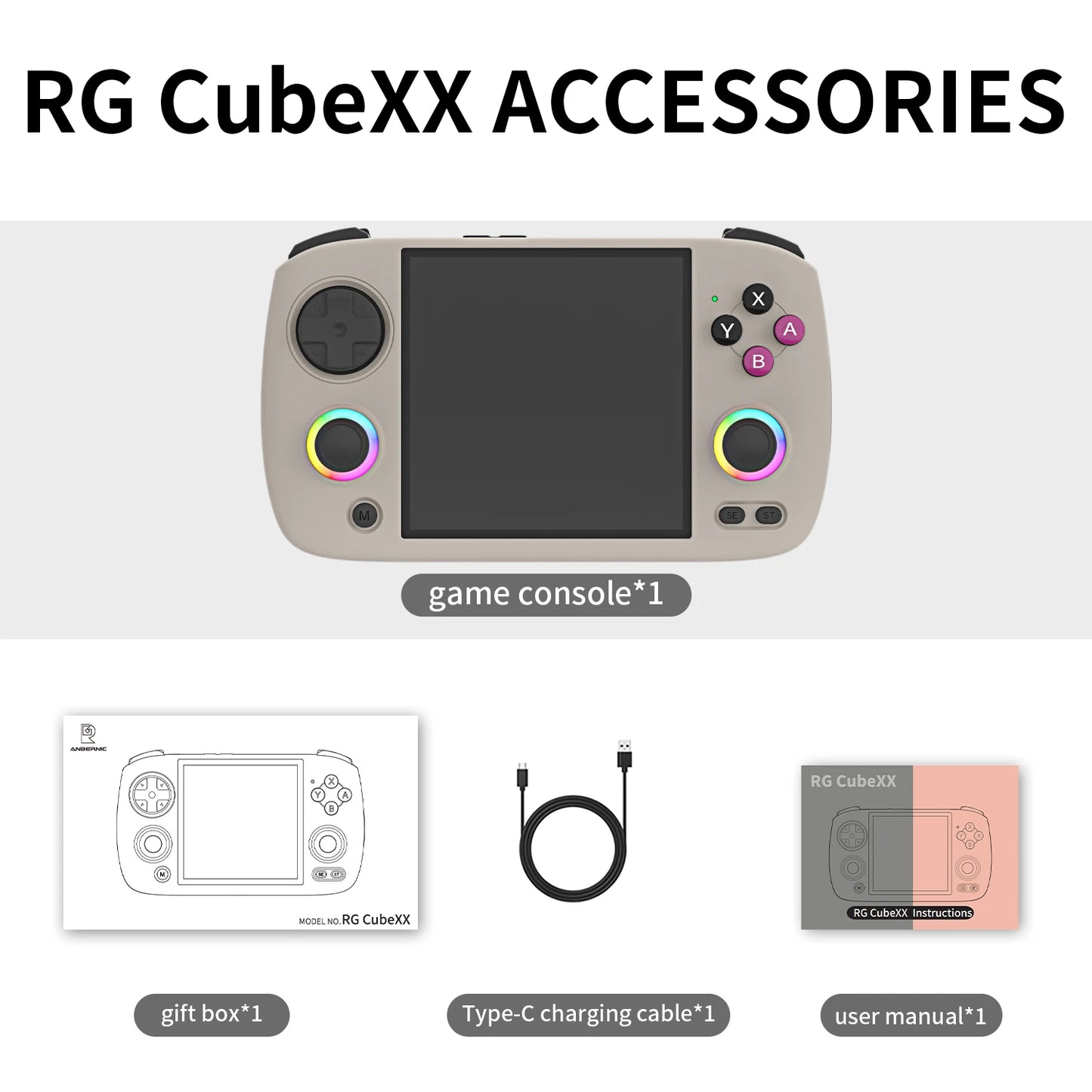 RG CubeXX Retro Handheld Game Console 3.95 Inch IPS Screen 64-bit Linux RGB Joystick 3800mAh Portable Game Player HD TV