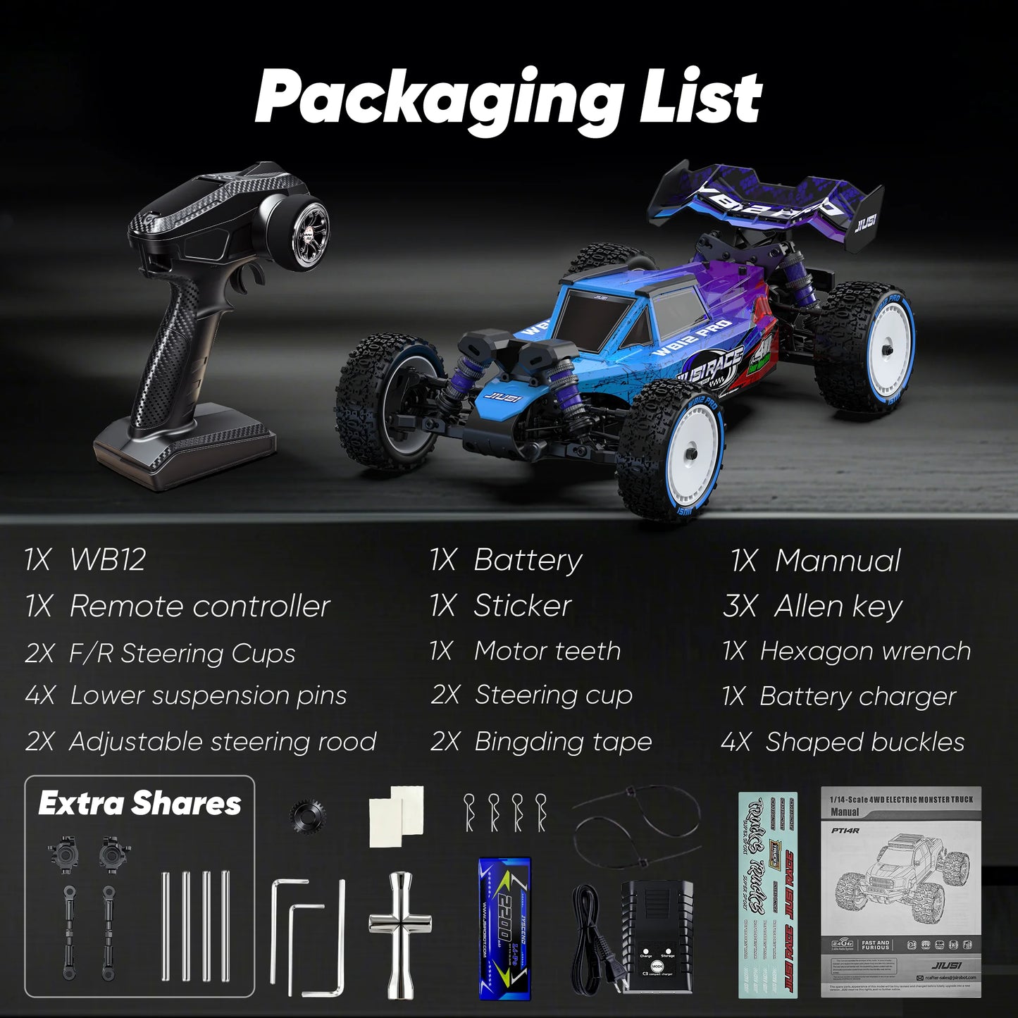 JIUSI 1/12 4WD WB12 Pro Rc Car 4x4 Off-Road Rc Truck Brushless 3600KV 80km/h High-Speed 2.4G Remote Control 3S 35C 2200mAh Toy Car Rc Cars For Adults Local Shipping From US
