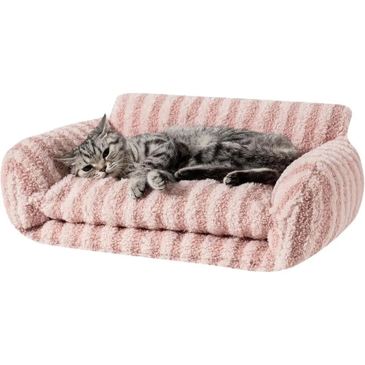 Double-Layer Orthopedic Plush Pet Couch, Multifunctional Sofa Nest Bed for Small Cats and Dogs, Pink (21x15x8 inch)