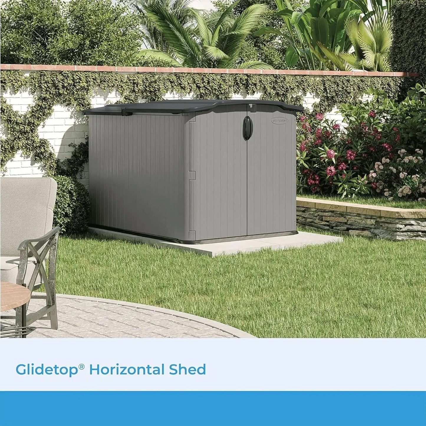 2025NEW Glidetop Horizontal Outdoor Storage Shed with Pad-Lockable Sliding Lid and Doors, All-Weather Shed 57.5" W x 79.75" D x