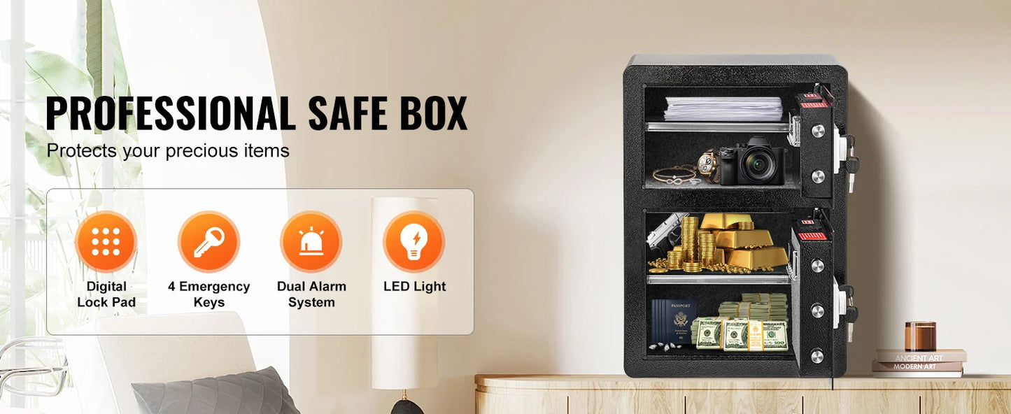 SucceBuy Single Door 4.0 cu.ft Safe Box w/ Key Lock Password & Fingerprint Safe Lock Box with Fireproof Bag Key Rack & LED Light