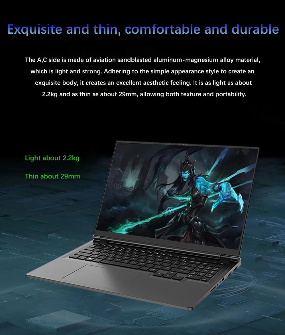 16.1 Inch Gaming Laptop Intel i7 8750H NVIDIA RTX 3060 6G 32GB DDR4 2TB SSD 144Hz RGB Keyboard WIFI 6 BT5.2 Windows11