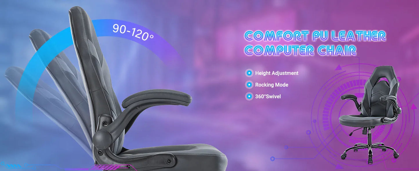 JHK Ergonomic Office Computer Home Gaming Desk Chair Adjustable PU Leather Racing Chair Flip-up Armrest