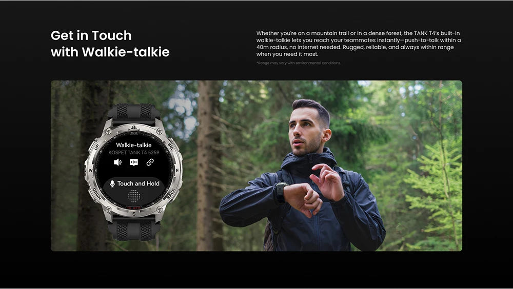 T4 Smart Watch for Men 6-Sat GPS Offline Maps 10ATM Waterproof Heart Rate Diving Skiing Hiking for Android iOS