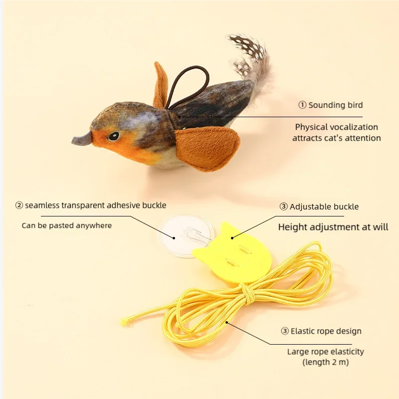 Sound Sensing Interactive Bird Cat Toy Wall Hanging Plush Catnip Kitten Teasing Chasing Toy for Indoor Cats
