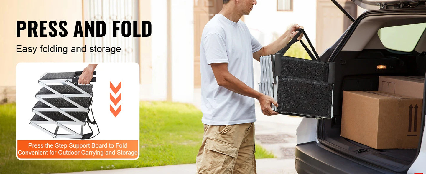Dog Stair for Cars Wide Dog Car Steps Folding Portable Pet Steps Lightweight Aluminum for Car SUV and Truck 150 lbs