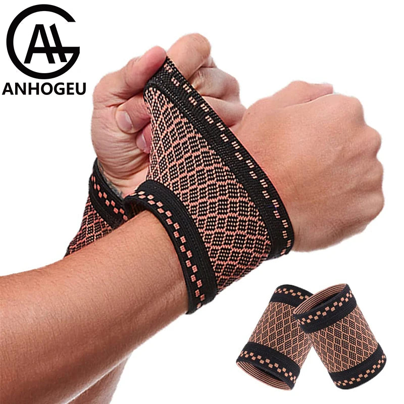 1Pair Copper Wrist Guard Professional Sports Fitness Wrist Brace Support Wrist Protector Elastic Knitted Compression Wristband