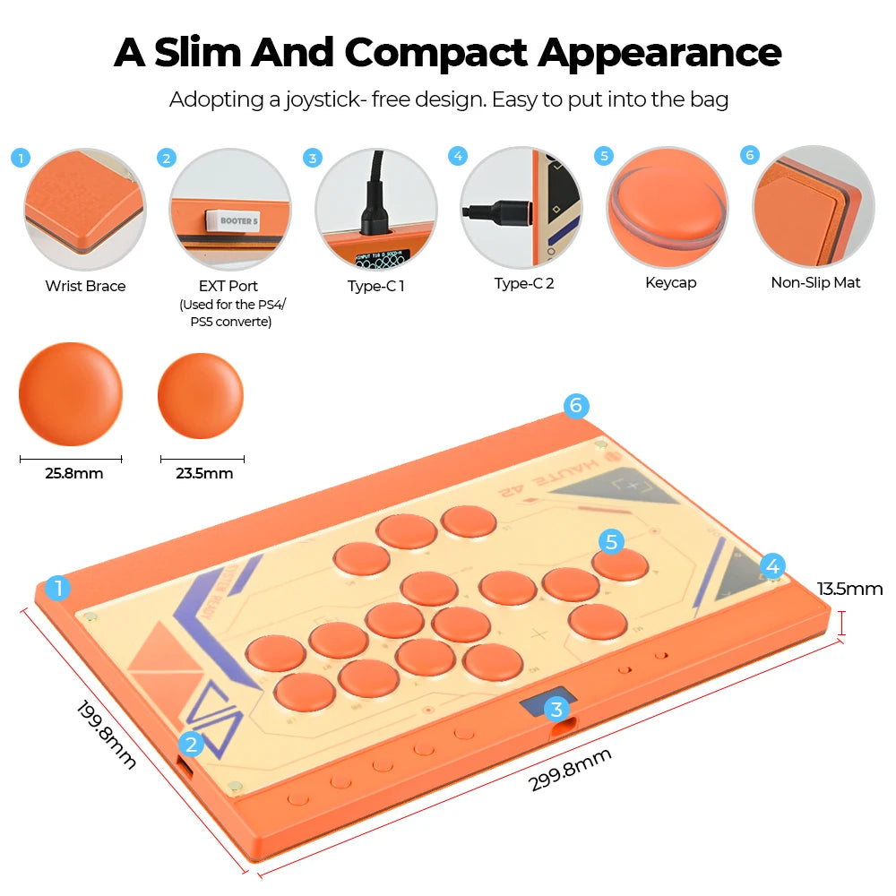 New C16 Orange Magnetic Stickless Arcade Stick Leverless Hitbox Controller for For PC/PS4/PS5/Switch Leverless Stick