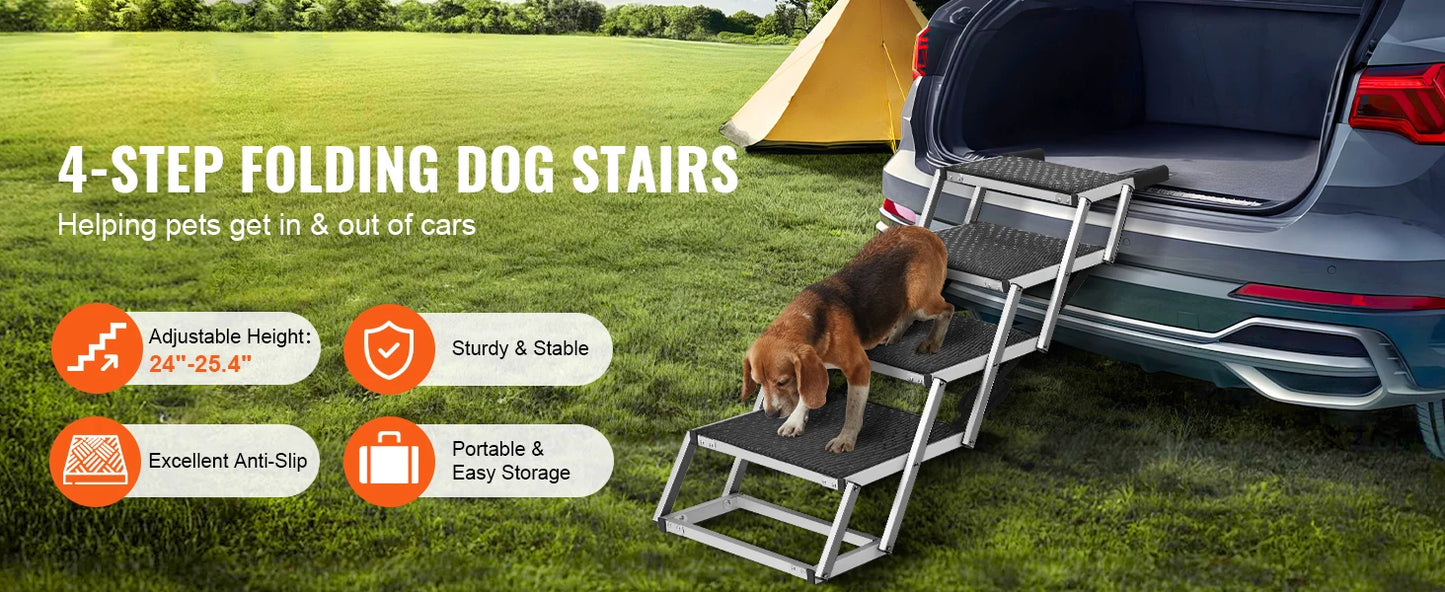 Dog Stair for Cars Wide Dog Car Steps Folding Portable Pet Steps Lightweight Aluminum for Car SUV and Truck 150 lbs
