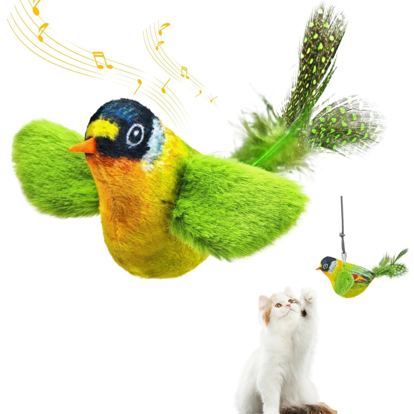 Interactive Chirping Bird Cat Toy | 1pc Hanging Bite-Resistant Feather Toy Realistic Sound Cat Teaser for Kittens Indoor Play
