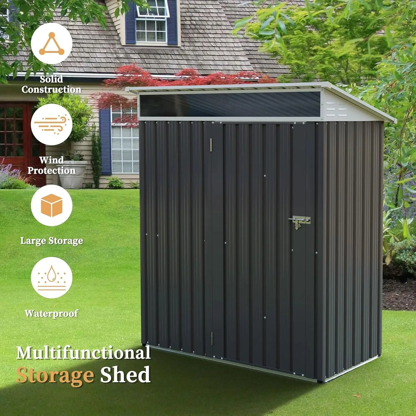 5x3x6FT Metal Outdoor Storage Shed Large Window Lockable Door Anti-Corrosion Waterproof Tool Backyard Patio Lawn, Customized