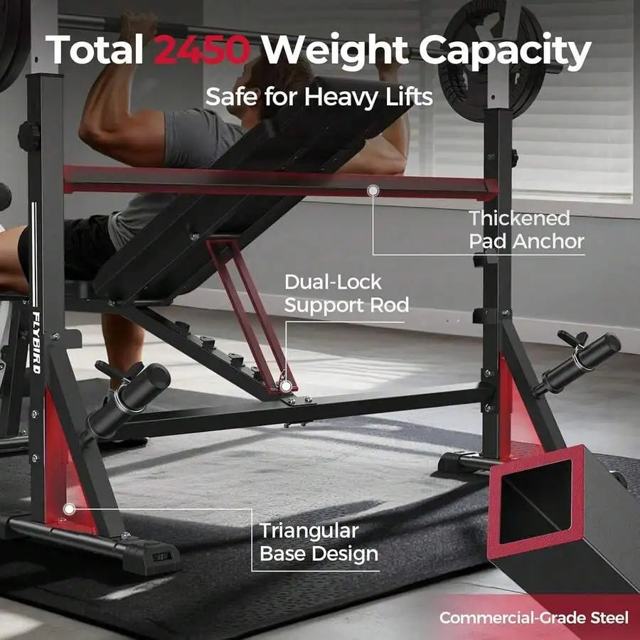 Adjustable Weight Bench, With Bench Press Rack, Leg Extension And Leg Curl, For Home Gym Workout (2 Size Options)