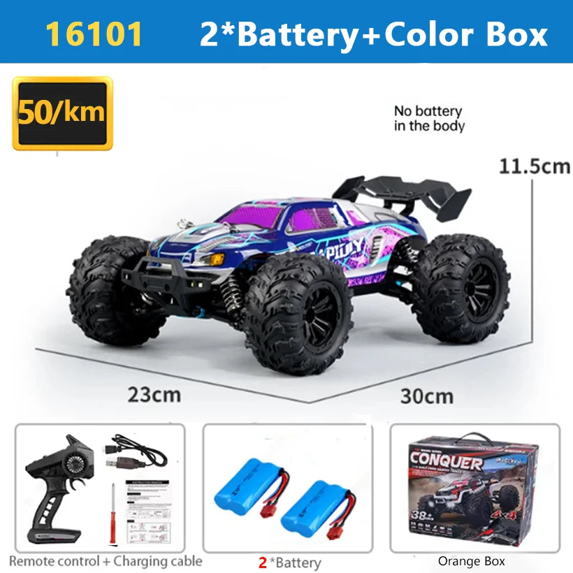 1:16 4WD RC Car 70KM/H Or 50KM/H With LED Light 2.4G Remote Control Cars High Speed Drift Monster 4x4 Truck for Children Gif
