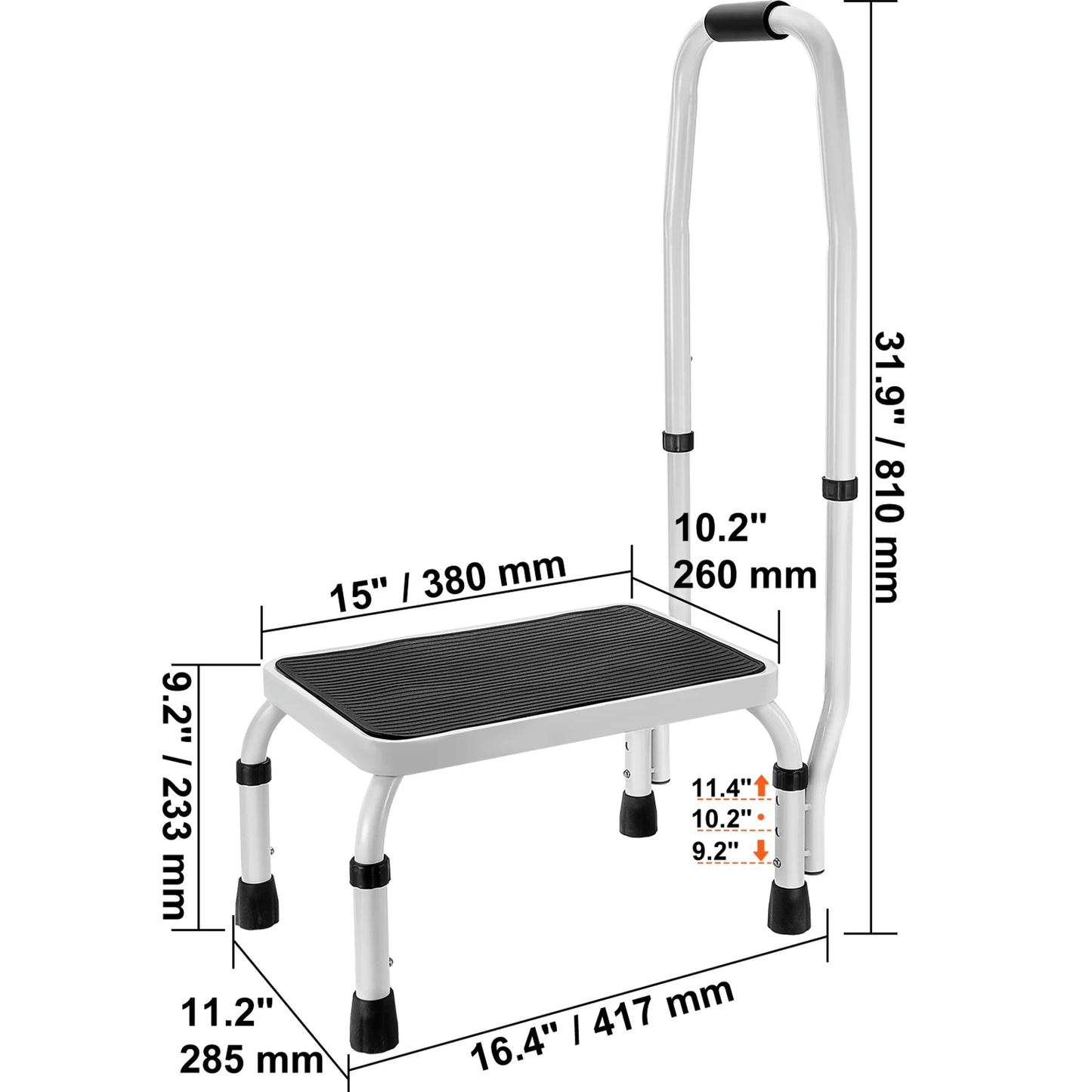 Step Stool 1 Step 330lbs Capacity Adjustable Height Toddlers Adults Non Slip Sturdy For Office RVs Pets Bathrooms Bedrooms