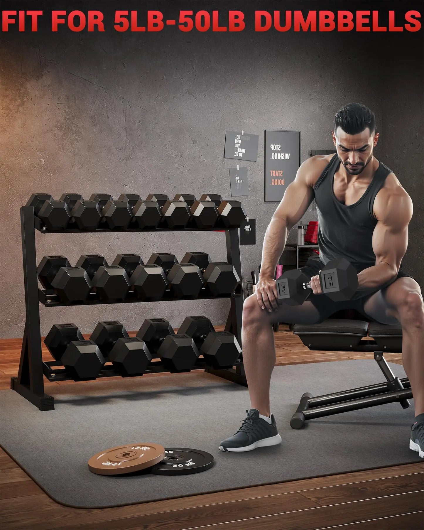 Dumbbell Rack Stand Only, Weight Rack Storage for Home Gym Dumbbells, Rubber Guard Protectors