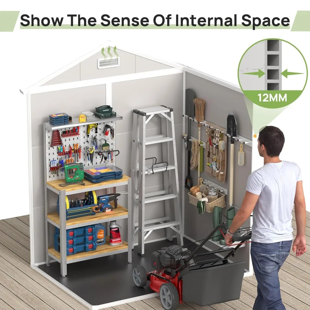 Resin Outdoor Storage Shed with Floor, 6x4.5 FT Plastic Garden Shed, Lockable Door & Window, Waterproof Tool Shed, Customized