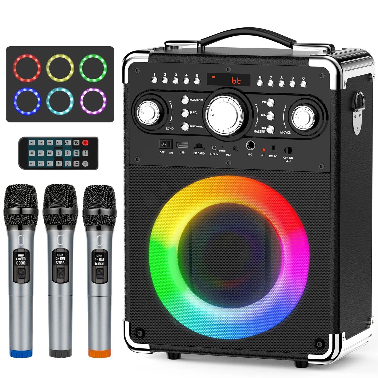 S8-T Kara Ok with 3 Microphones,Portable Bluetooth 5.3 Kara Ok Speaker, Suitable for Outdoor Activities, Parties and Parties