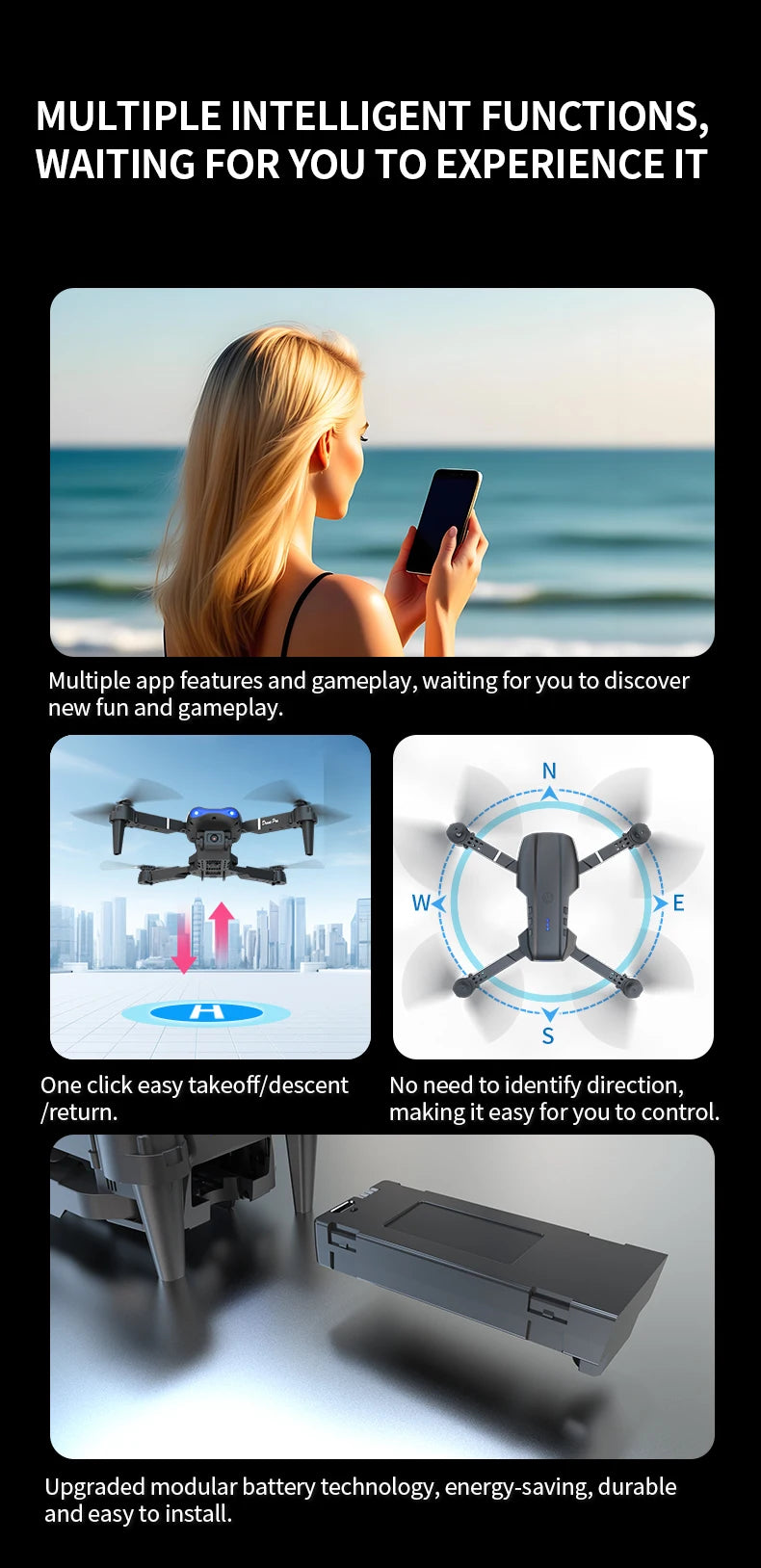 RC Drone 4K Dual Camera  E99 PRO Optical Flow Obstacle Avoidance Foldable FPV Quadcopter Toy for Beginners