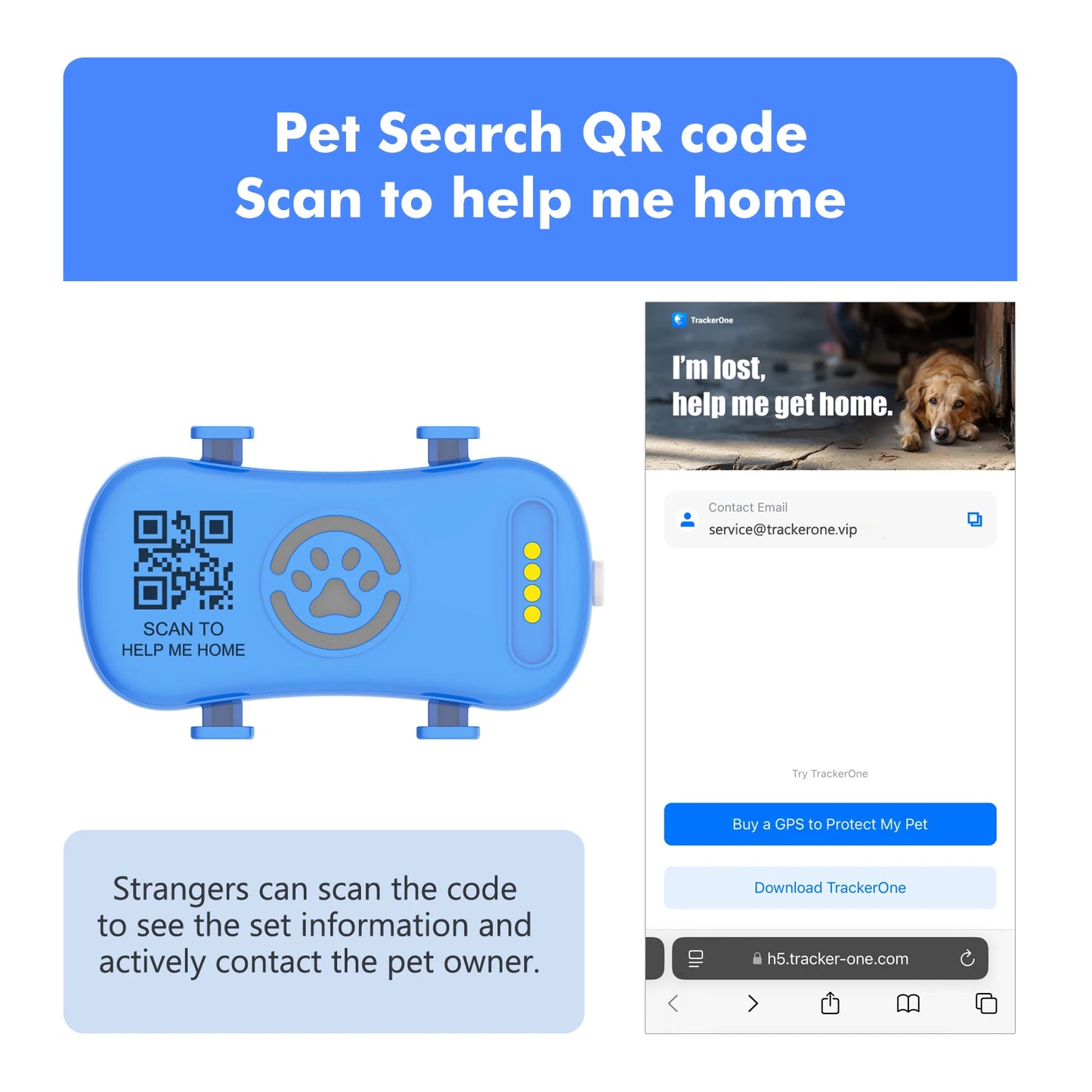 GPS Pet Tracker for Dogs Cats Built-in IoT Sim WiFi Tracking Unlimited Distance QR Code Anti-Lost Locator, Subscription Required