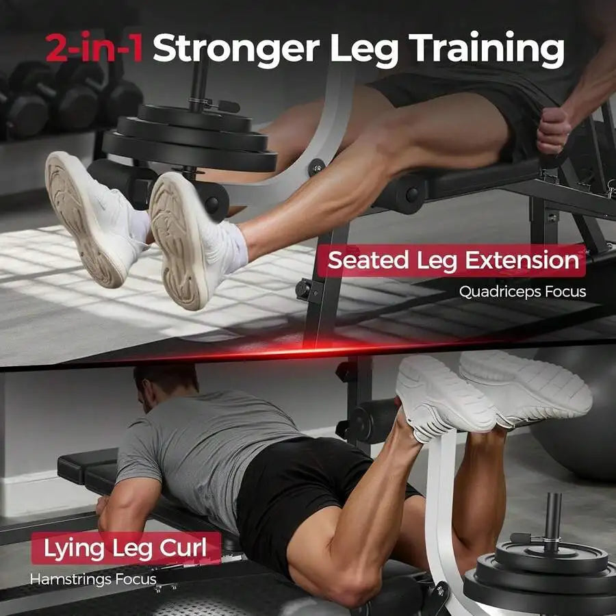 Adjustable Weight Bench, With Bench Press Rack, Leg Extension And Leg Curl, For Home Gym Workout (2 Size Options)