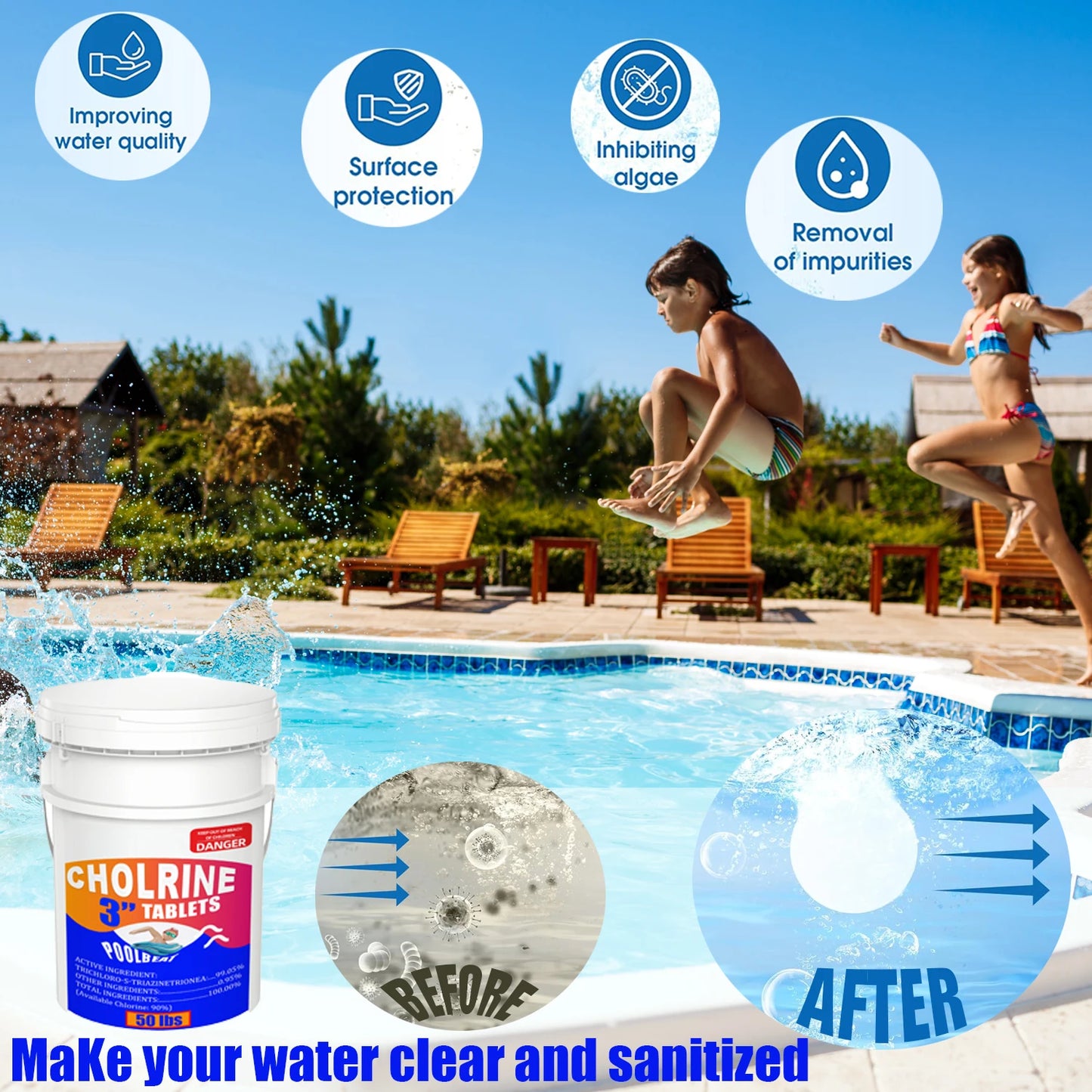 3 inch 50 Pounds Chlorine Tablets ,  Stabilized Chlorine Tablets for Hot Tubs, Swimming Pools and Spas - Slow Dissolving