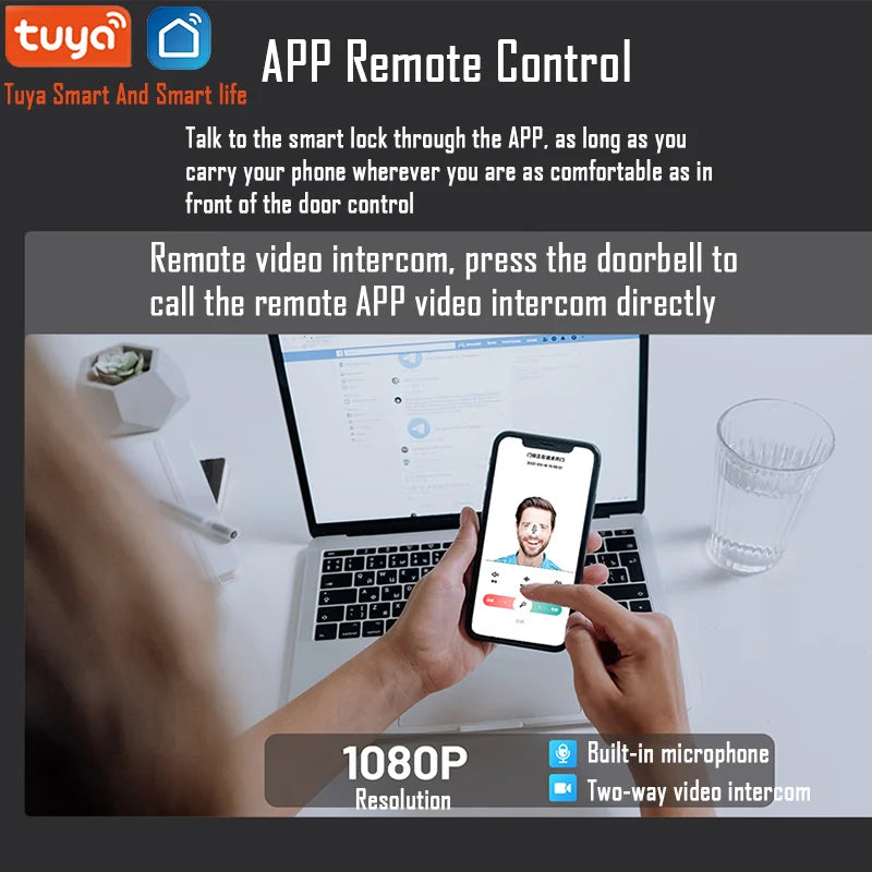 Alexa Voice Control Smart Door Lock Tuya APP 3D Face Recognition Electronic Digital Smart Door Lock With Camera