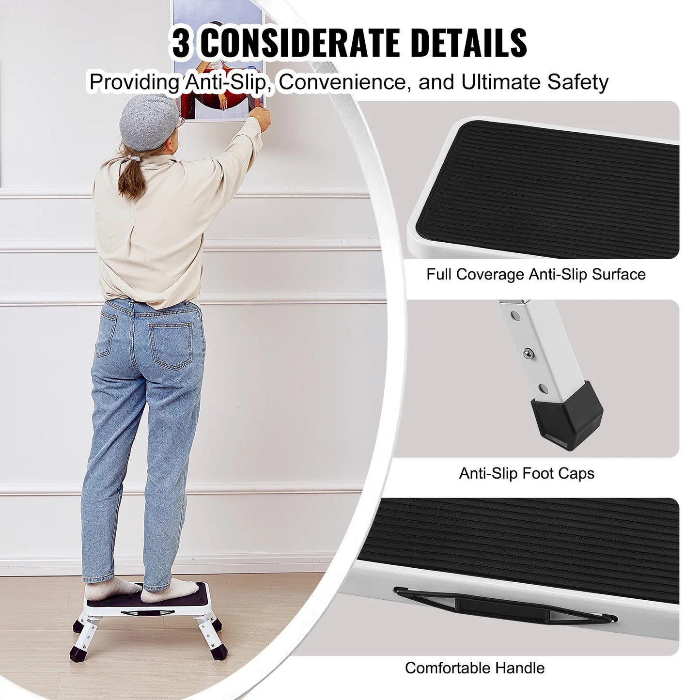 Step Stool 1 Step 330lbs Capacity Adjustable Height Toddlers Adults Non Slip Sturdy For Office RVs Pets Bathrooms Bedrooms