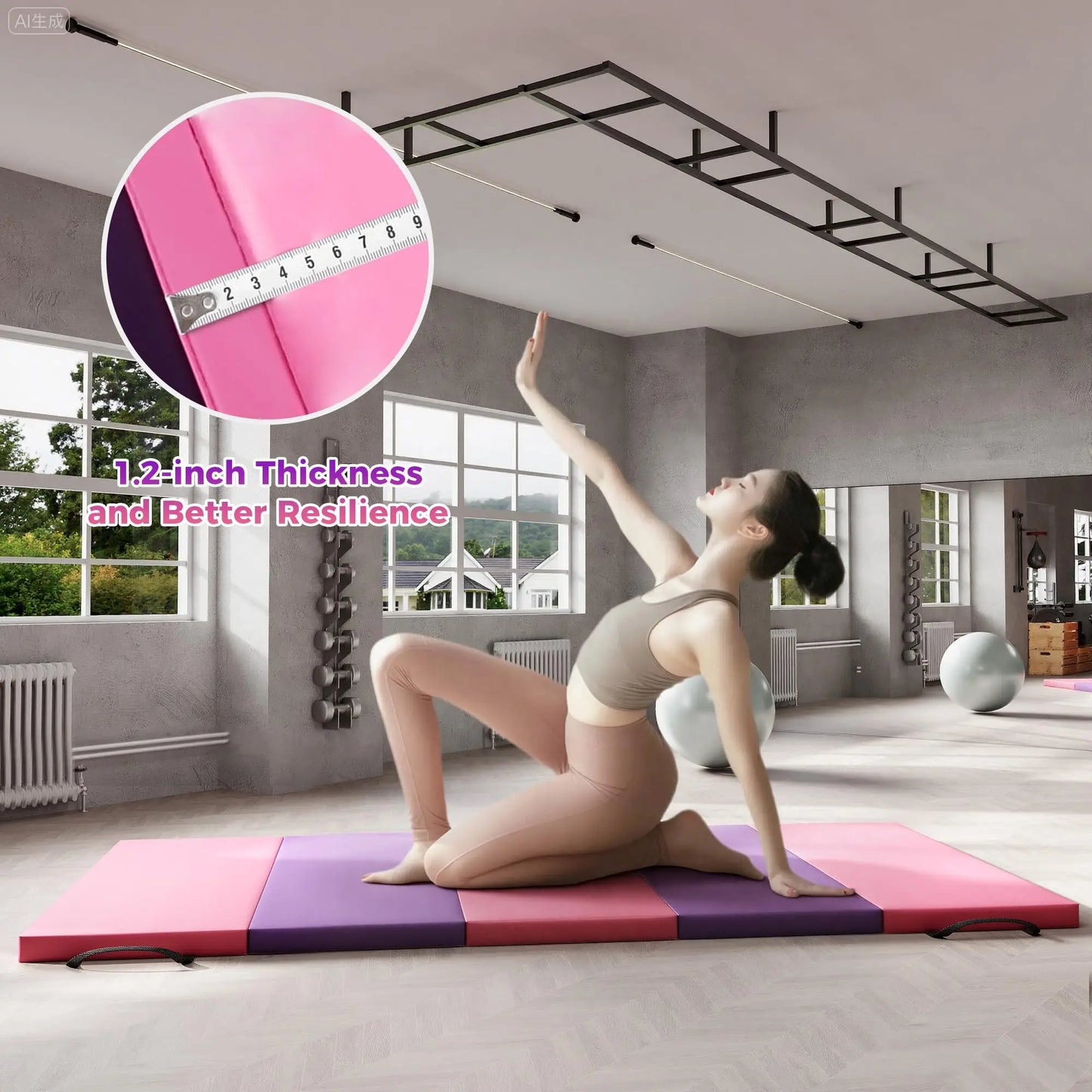 Gymnastics Mat,4-/5-fold Exercise Mats, Gymnastics Tumbling Mats, Thick Portable Home Gym Floor Pad for Yoga, Pilates, Aerobics
