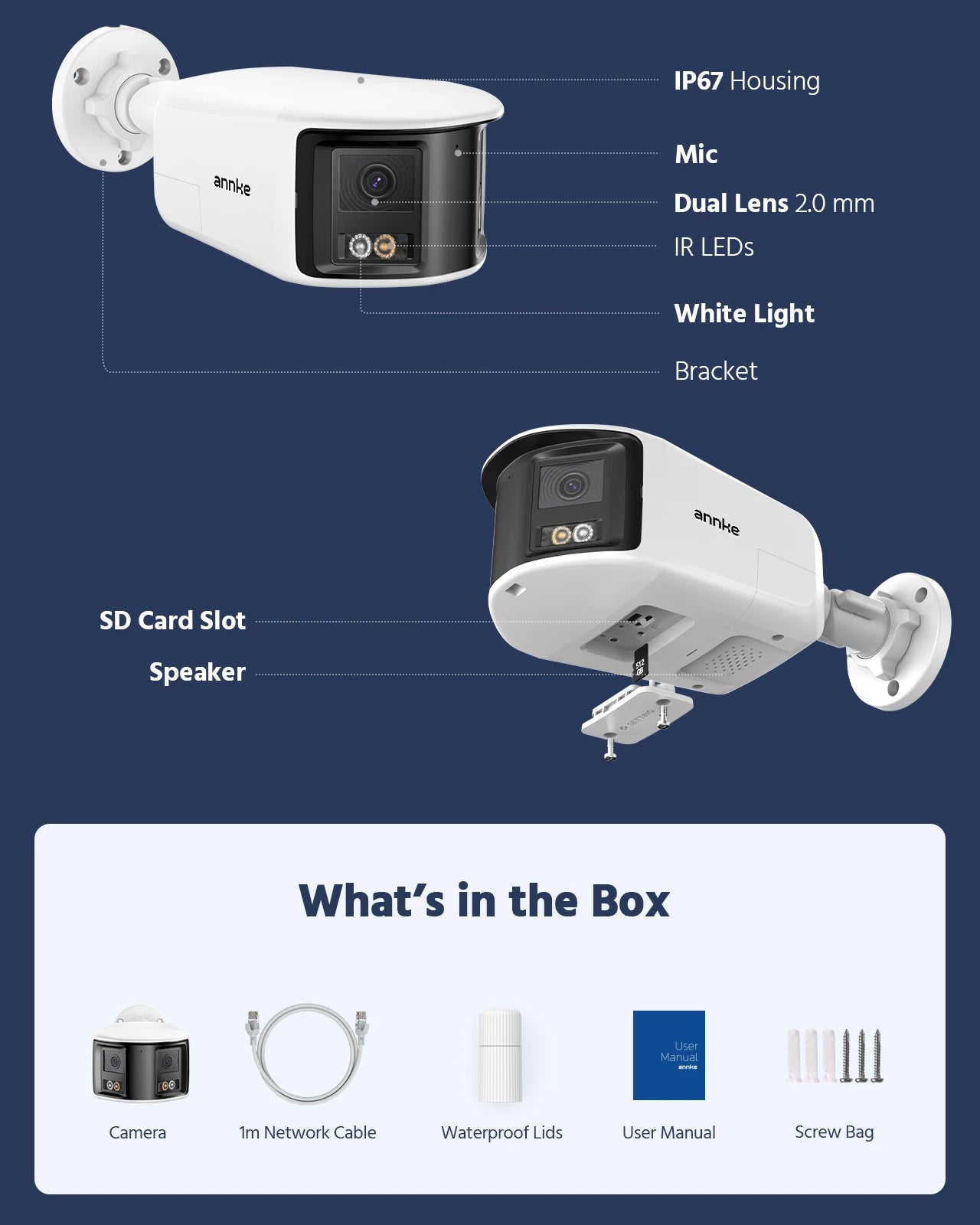 ANNKE Smart Home 180° 8MP DUO POE Dual Lens Wide View Outdoor Video POE Camera,4K AI Human Detect,8MP Security CCTV Camera