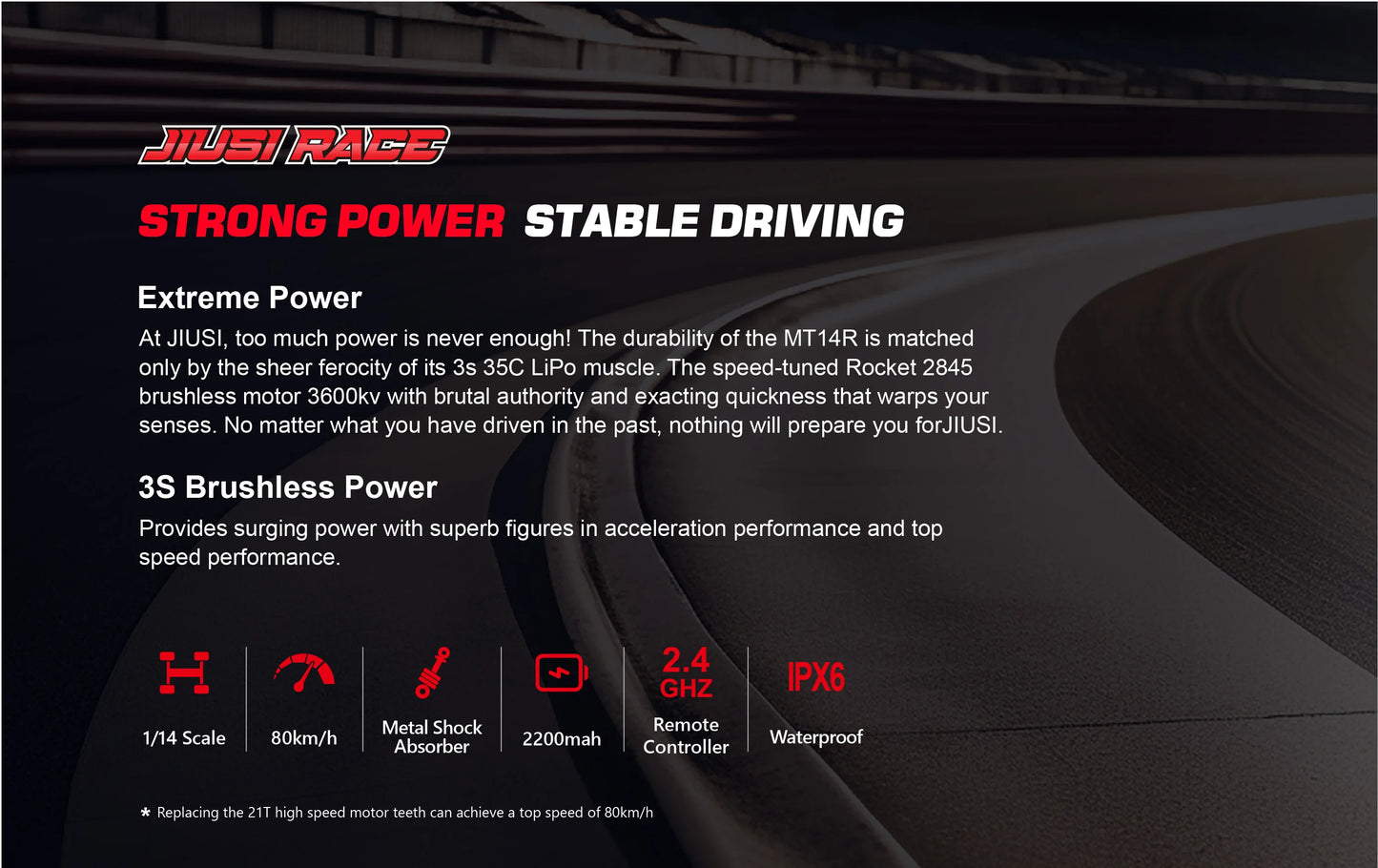 MT14R 1/14 RC Car JIUSI Brushless 80km/h 2.4G Remote Control Car High Speed Off-road Racing Car 23-26 mins Working Time RC Toys